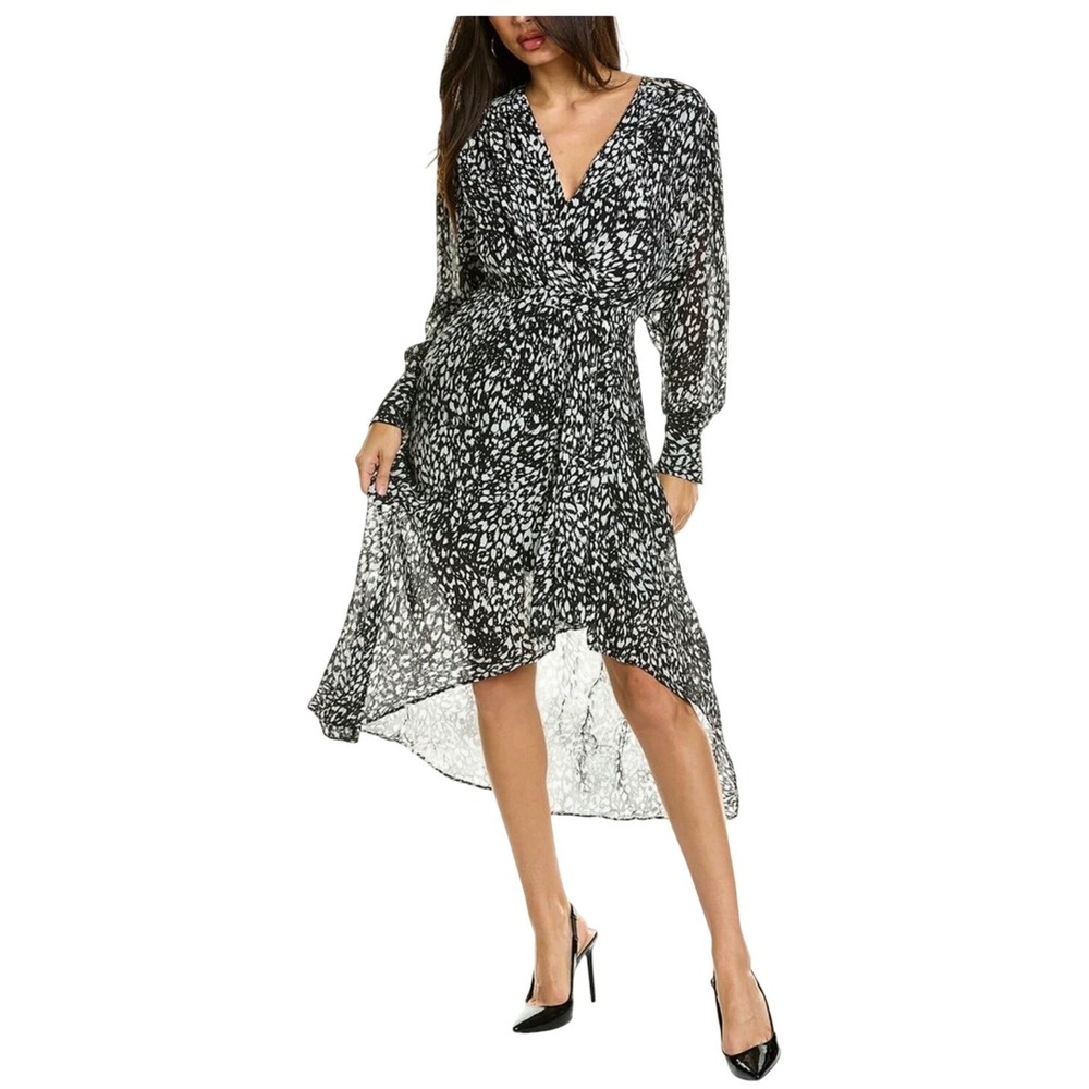 The Kooples‎ Abstract Print Surplice Midi Dress High Low Wrap V-Neck Fr 1/ US S